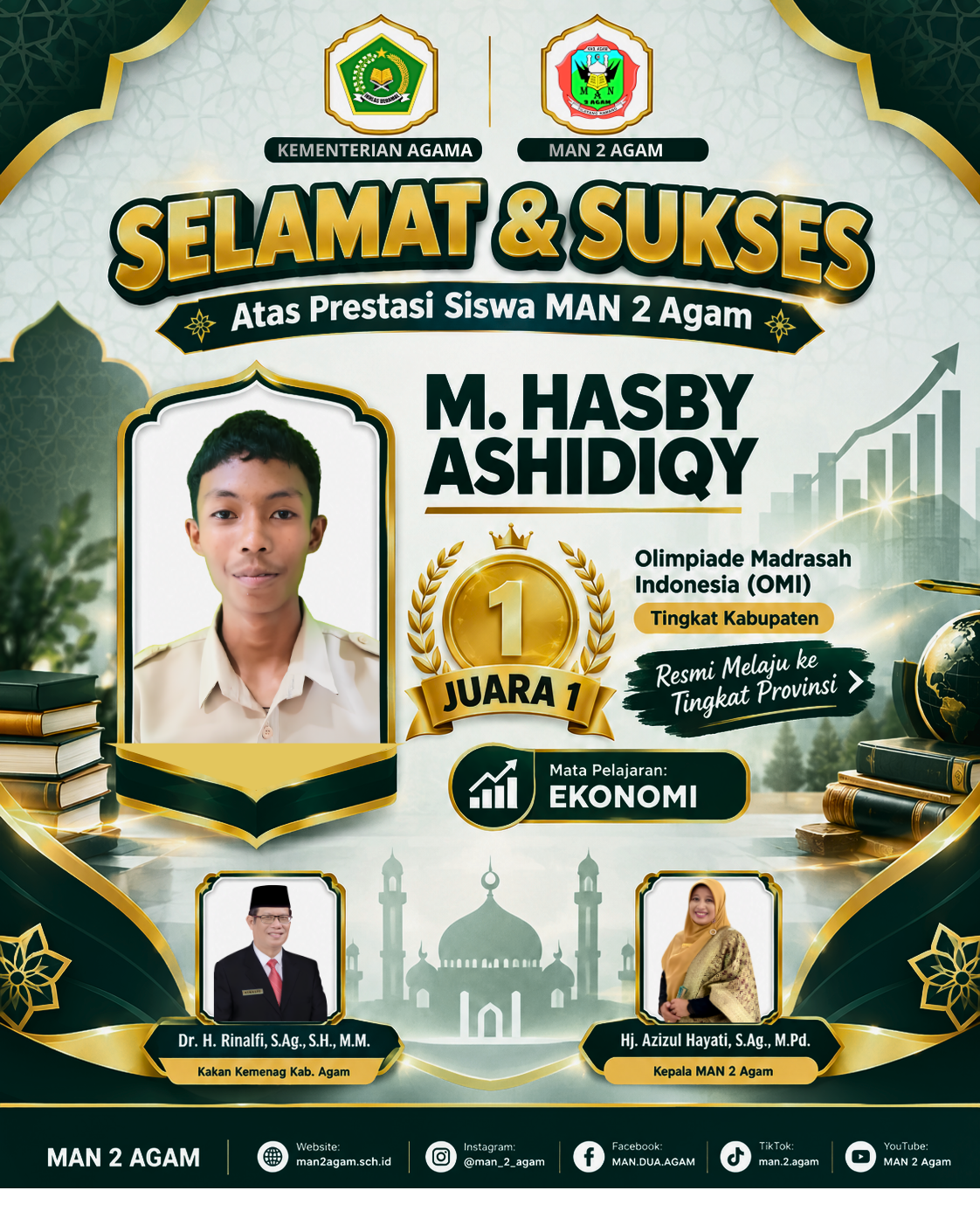 M. Hasby Ashidiqy Raih Juara 1 Olimpiade Madrasah Indonesia (OMI) Tingkat Kabupaten, Melaju ke Tingkat Provinsi